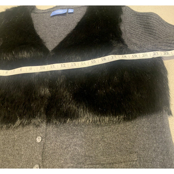 Simply Vera -Vera Wang Womens Sweater Extra-Large Grey Wool Faux Fur Cardigan - Picture 14 of 16